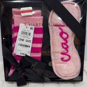 Charter Club Cashmere Blend Gift Set – Pink Striped Socks & Ciao Sleep Mask NIB